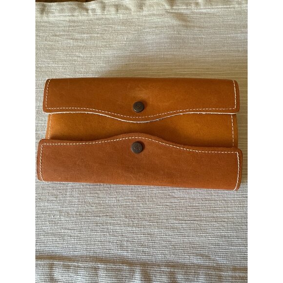 Vintage Cowhide Leather Checkbook Wallet With Coin Pocket & Card Holder Tan - Picture 7 of 16